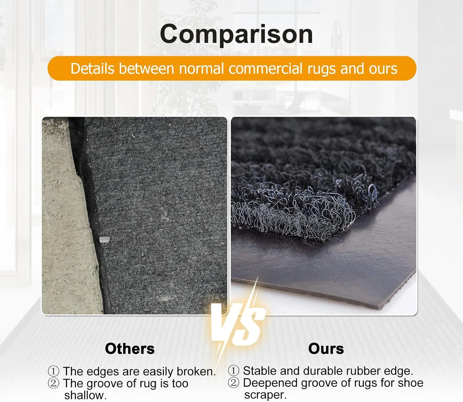 3' x 10' High Traffic Guard Doormat, Commercial Grade Door Floor Mat Striped Brush Step Entrance Mat with Rubber Backing, Low Profile Commercial Rugs for Entryway, Easy to Clean(Jet Black)