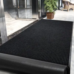 3' x 10' High Traffic Guard Doormat, Commercial Grade Door Floor Mat Striped Brush Step Entrance Mat with Rubber Backing, Low Profile Commercial Rugs for Entryway, Easy to Clean(Jet Black)
