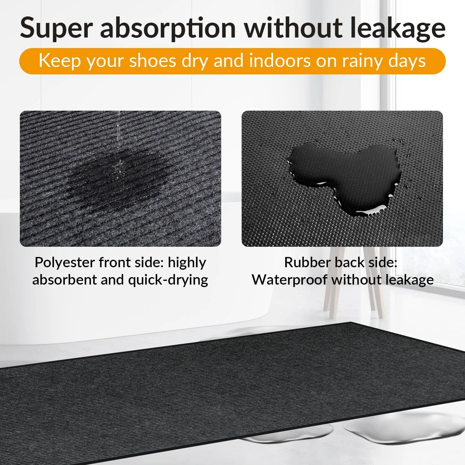 3' x 10' High Traffic Guard Doormat, Commercial Grade Door Floor Mat Striped Brush Step Entrance Mat with Rubber Backing, Low Profile Commercial Rugs for Entryway, Easy to Clean(Jet Black)