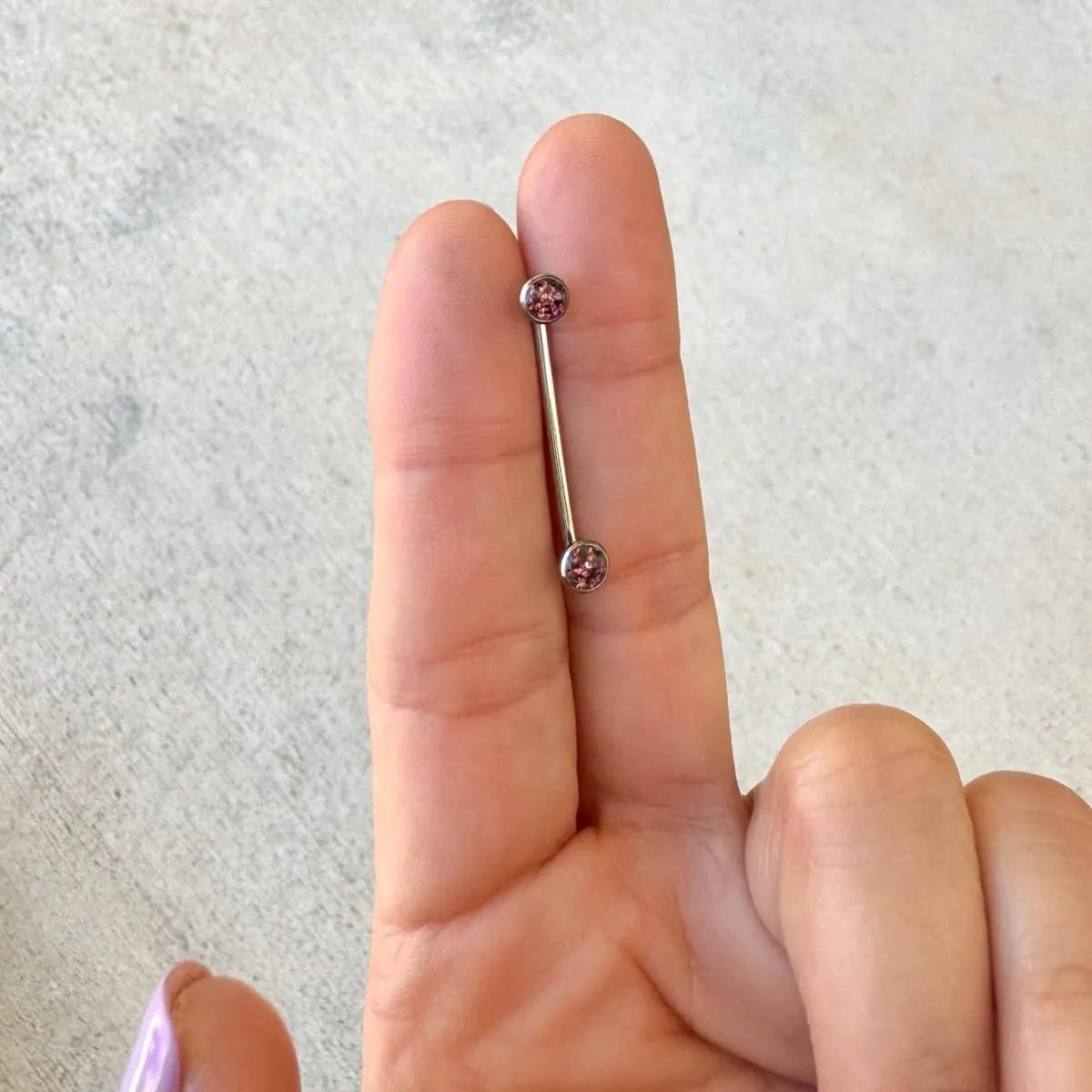 316L Surgical Steel 14G Internally Threaded 32mm 28mm 25mm 22mm 19mm 16mm Staple Surface Barbell With 5mm Titanium Tops Flat Bezel Set Ferido Multi Gems Surface Tragus Piercing Jewelry