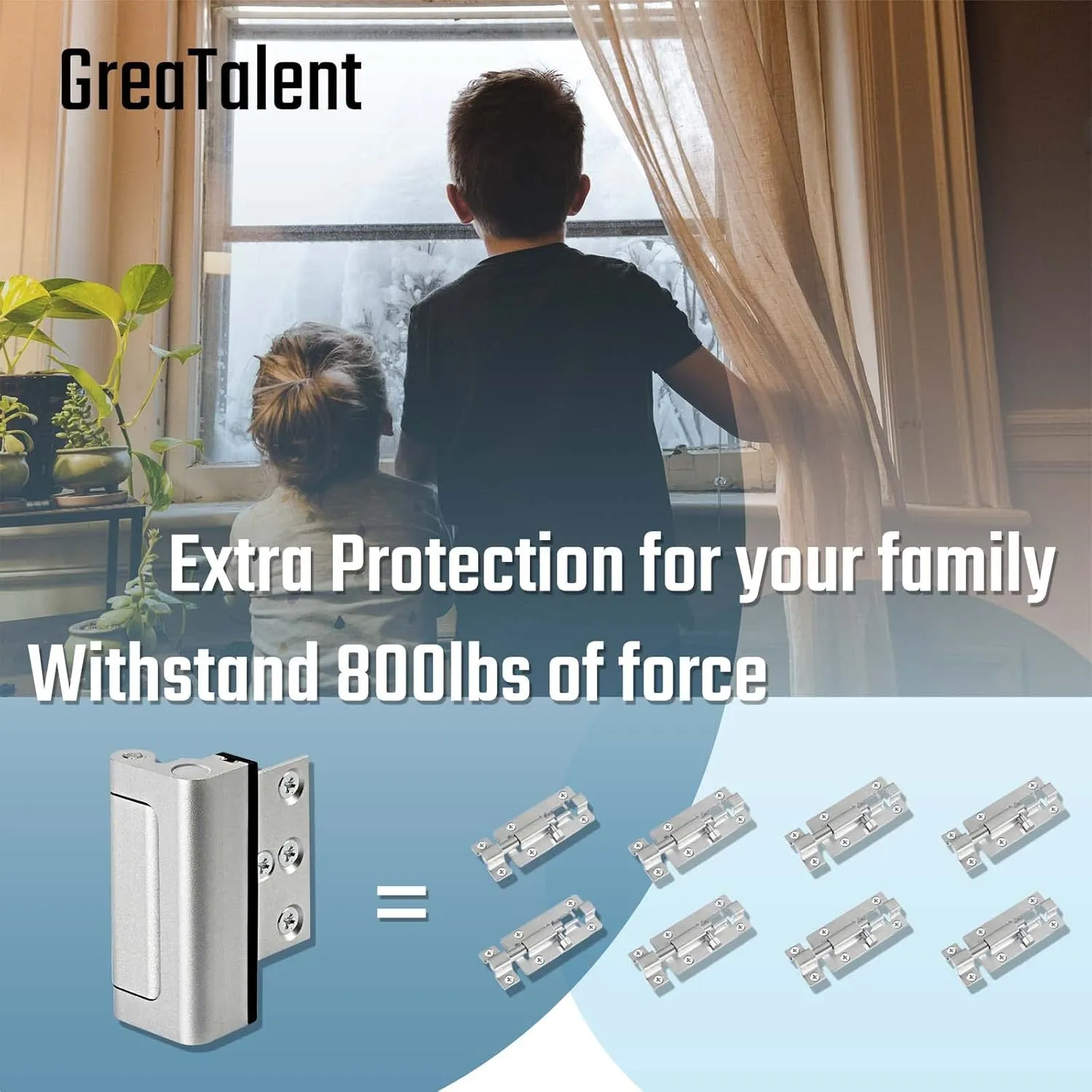 3PACK Home Security Door Reinforcement Lock Childproof, Add High Security to Home Prevent Unauthorized Entry, Aluminum Construction Finish, Silver