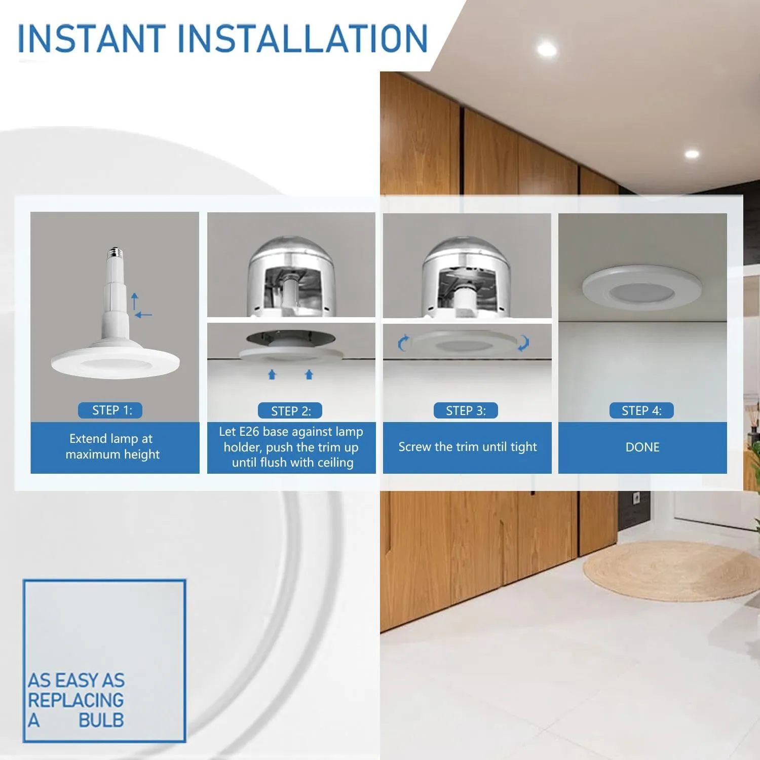 4-Pack 5/6 Inch Retrofit Led Can Lights Adjustable Retrofit Downlight,Recessed Light Flat Trim,8.5W=40W, 650 Lumens 5000K Daylight, Dimmable,ETL Damp Rated, E26 Screw Base,Easy Install.…