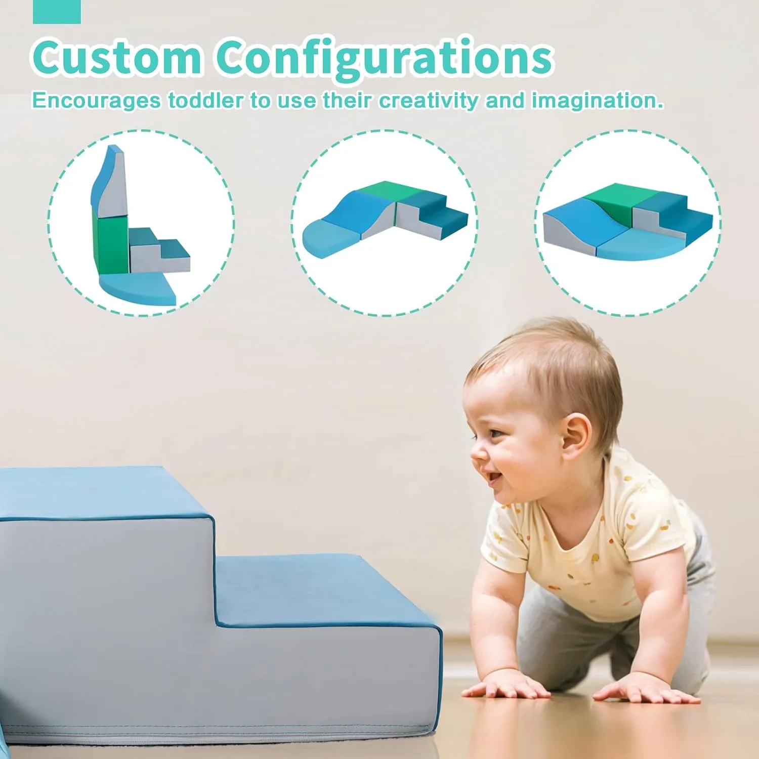 4-Pieces Climbing Toys for Toddlers: PU Leather - Soft Play Climbing for Toddlers - Foam Climbing Blocks for Crawling and Sliding Indoor Playground for Kids