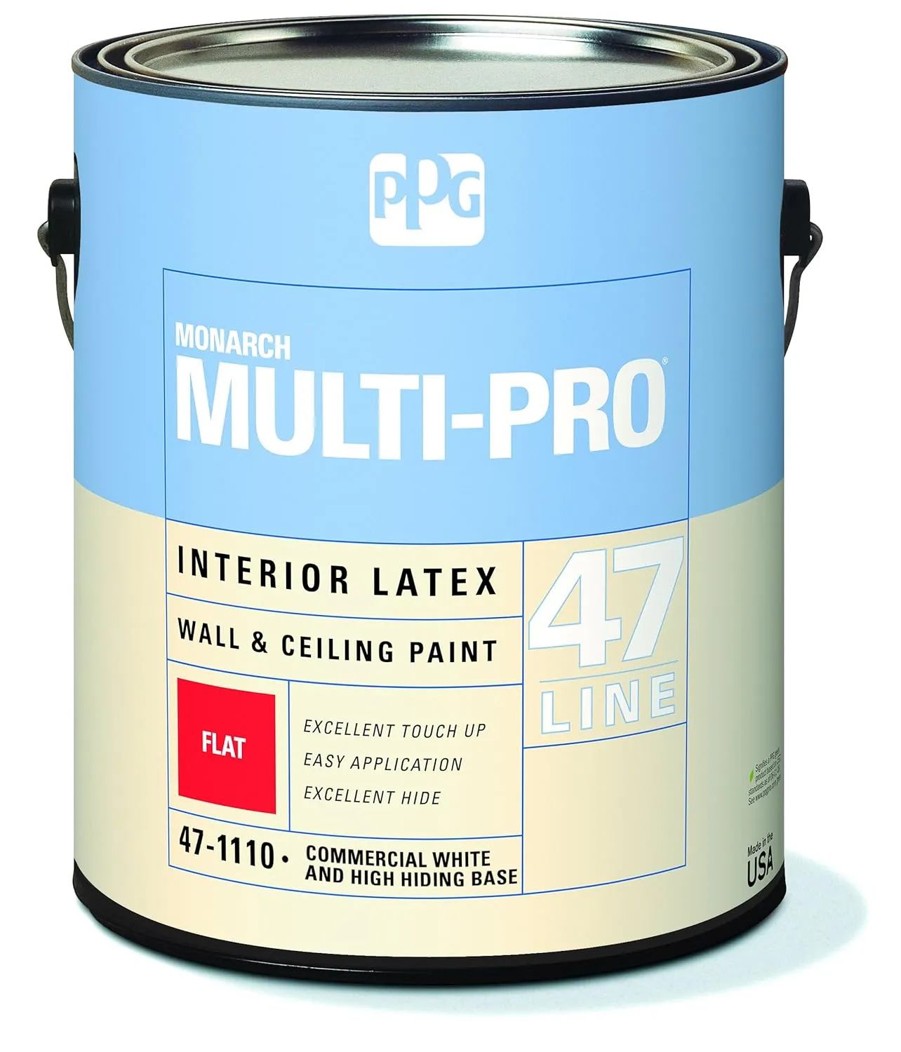 47-1110/01 Latex Paint, High Hide Flat, 1 gal, Multi-Pro, Interior Paint for Rooms, White