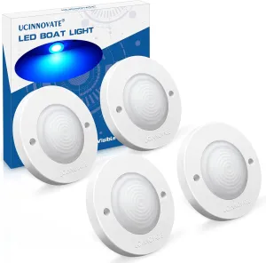 4Pcs 3.15”Round LED Marine Boat Light, 18 LED Boats Deck Courtesy Lights, Boat Interior Light, Transom Mount Lighting, IP65 Waterproof, Boats LED Stern Lights, Night Fishing Lighting, 12-24V, (Blue)