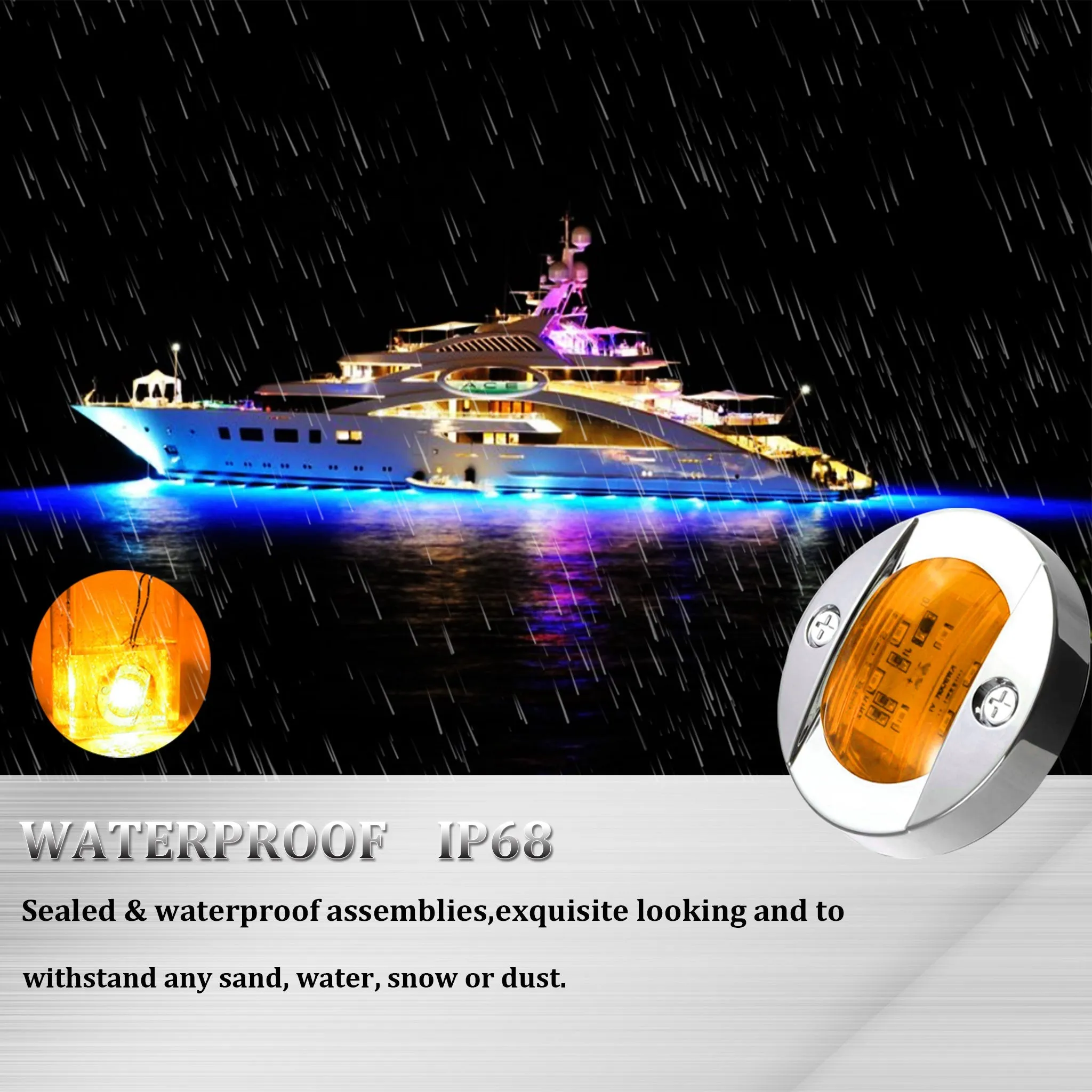 4Pcs Round Amber LED Marine Boat Deck Courtesy Lights