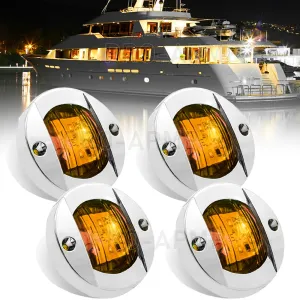 4Pcs Round Amber LED Marine Boat Deck Courtesy Lights