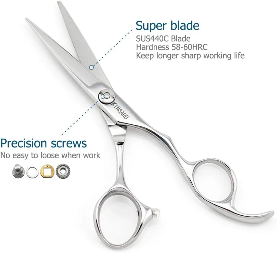 5.5" Barber Hair scissors Professional Hair Cutting Shears 440C Hair Cutting Scissors Barber Shears Haircut Scissors Silvery Convex Blades KINSARO