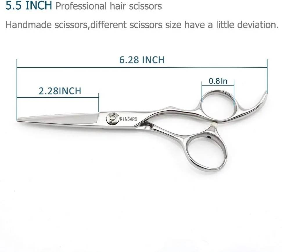 5.5" Barber Hair scissors Professional Hair Cutting Shears 440C Hair Cutting Scissors Barber Shears Haircut Scissors Silvery Convex Blades KINSARO