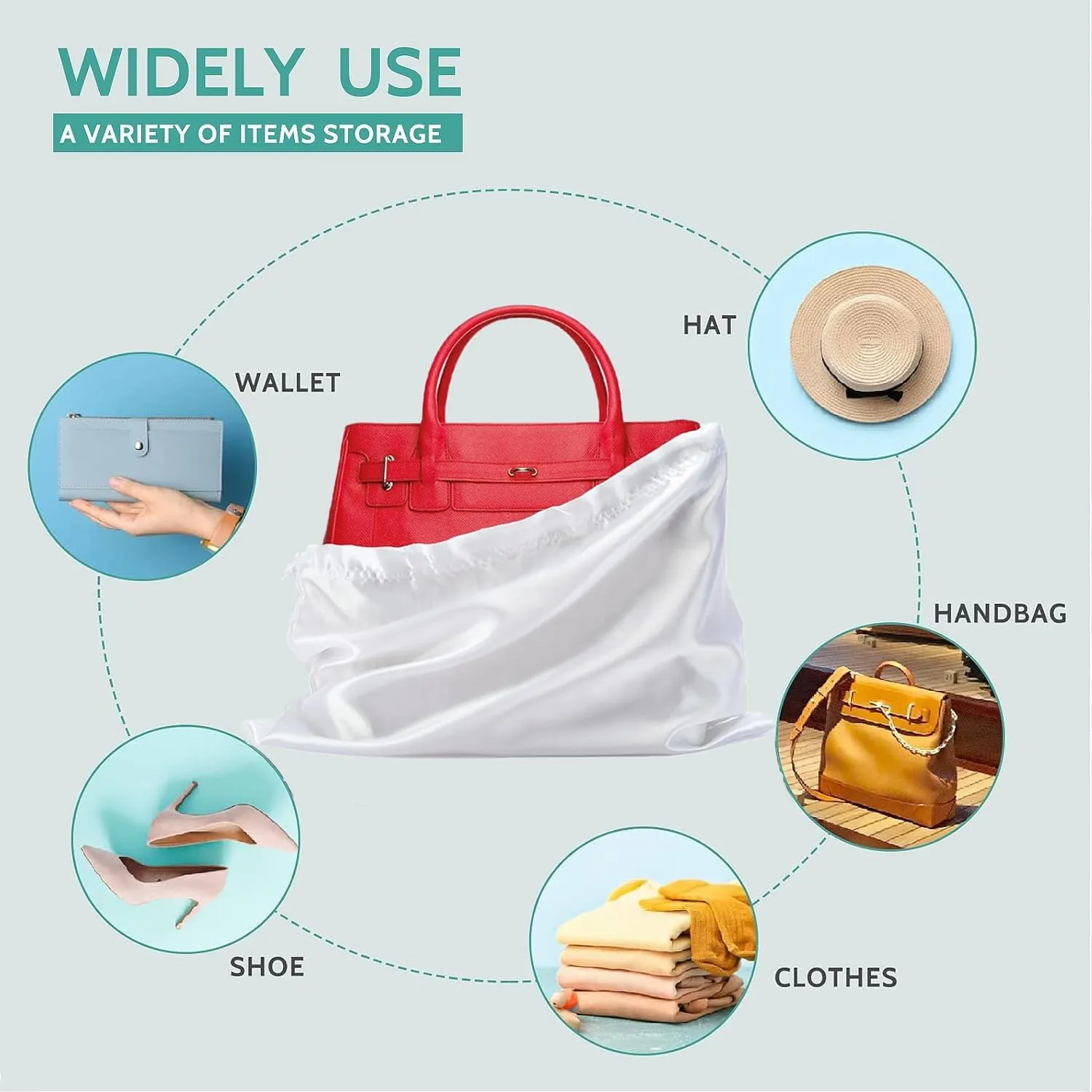 6 Pack Dust Bags for Handbags, Shoe Dust Bags for Purses, Silk Cotton Purse Cover Storage Bag(White, M-19.6 × 15.7 in)
