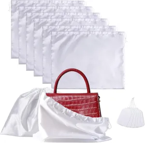 6 Pack Dust Bags for Handbags, Shoe Dust Bags for Purses, Silk Cotton Purse Cover Storage Bag(White, M-19.6 × 15.7 in)