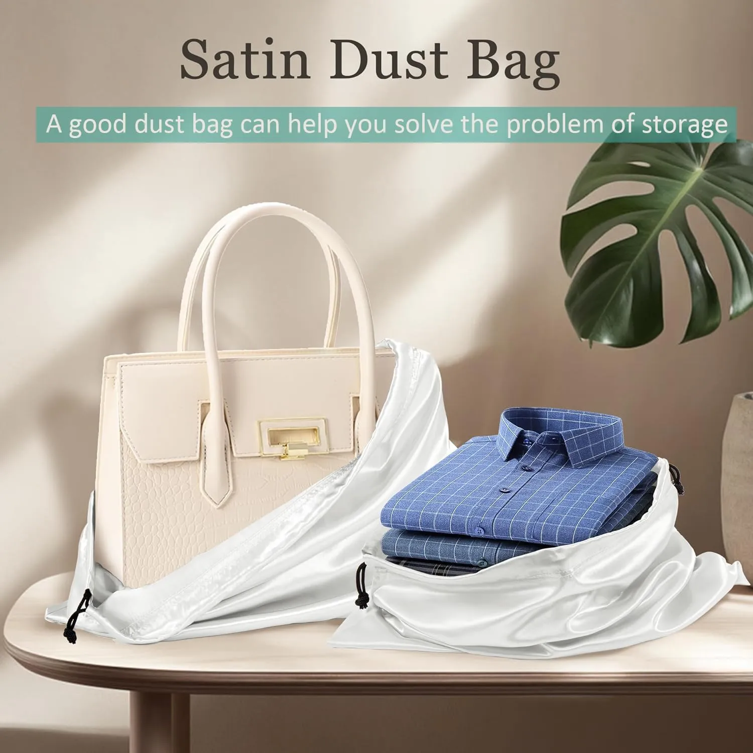 6 Pack Dust Bags for Handbags, Shoe Dust Bags for Purses, Silk Cotton Purse Cover Storage Bag(White, M-19.6 × 15.7 in)