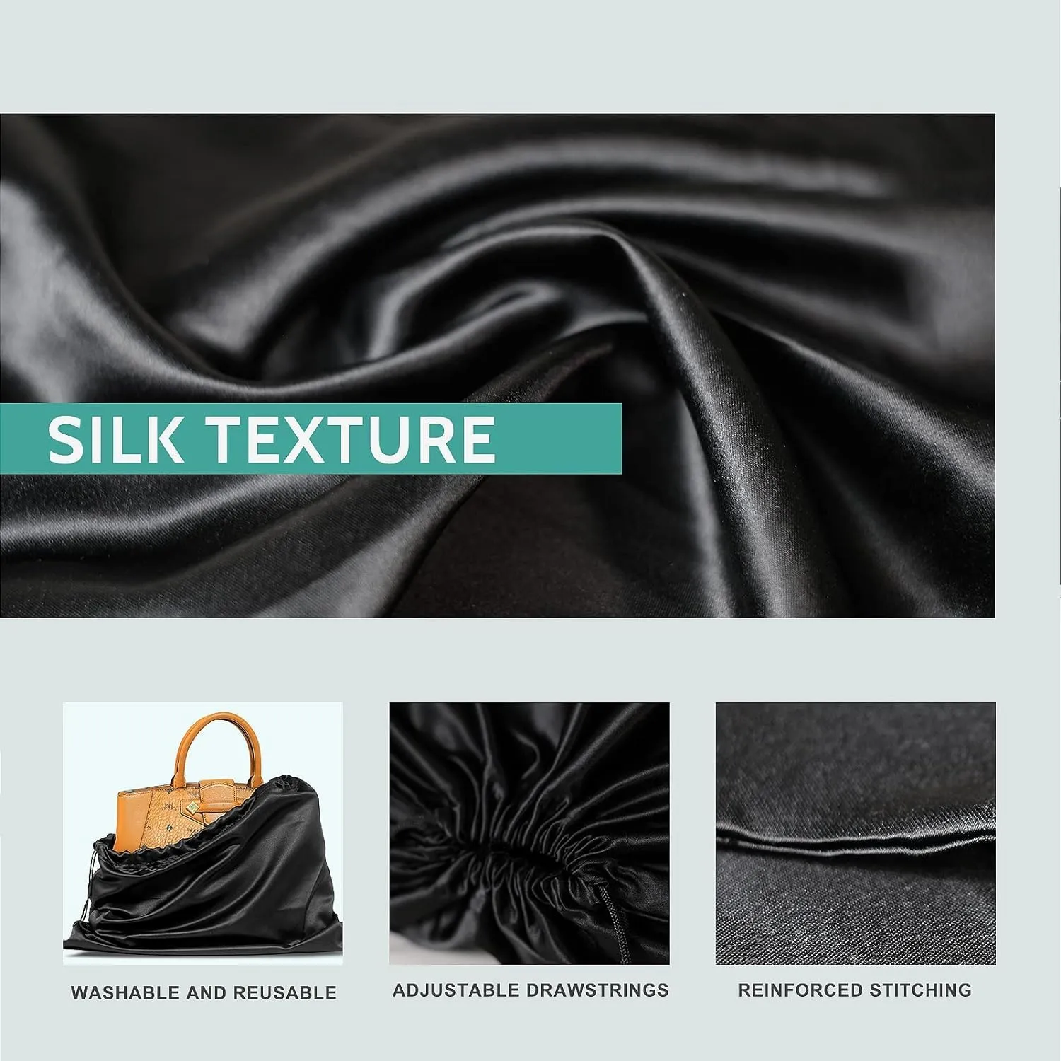 6 Pack Purse Dust Bags Large Silk Drawstring Dust Bag Cover for Handbag Shoe Storage(Black, M-19.6 × 15.7 in)