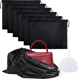 6 Pack Purse Dust Bags Large Silk Drawstring Dust Bag Cover for Handbag Shoe Storage(Black, M-19.6 × 15.7 in)