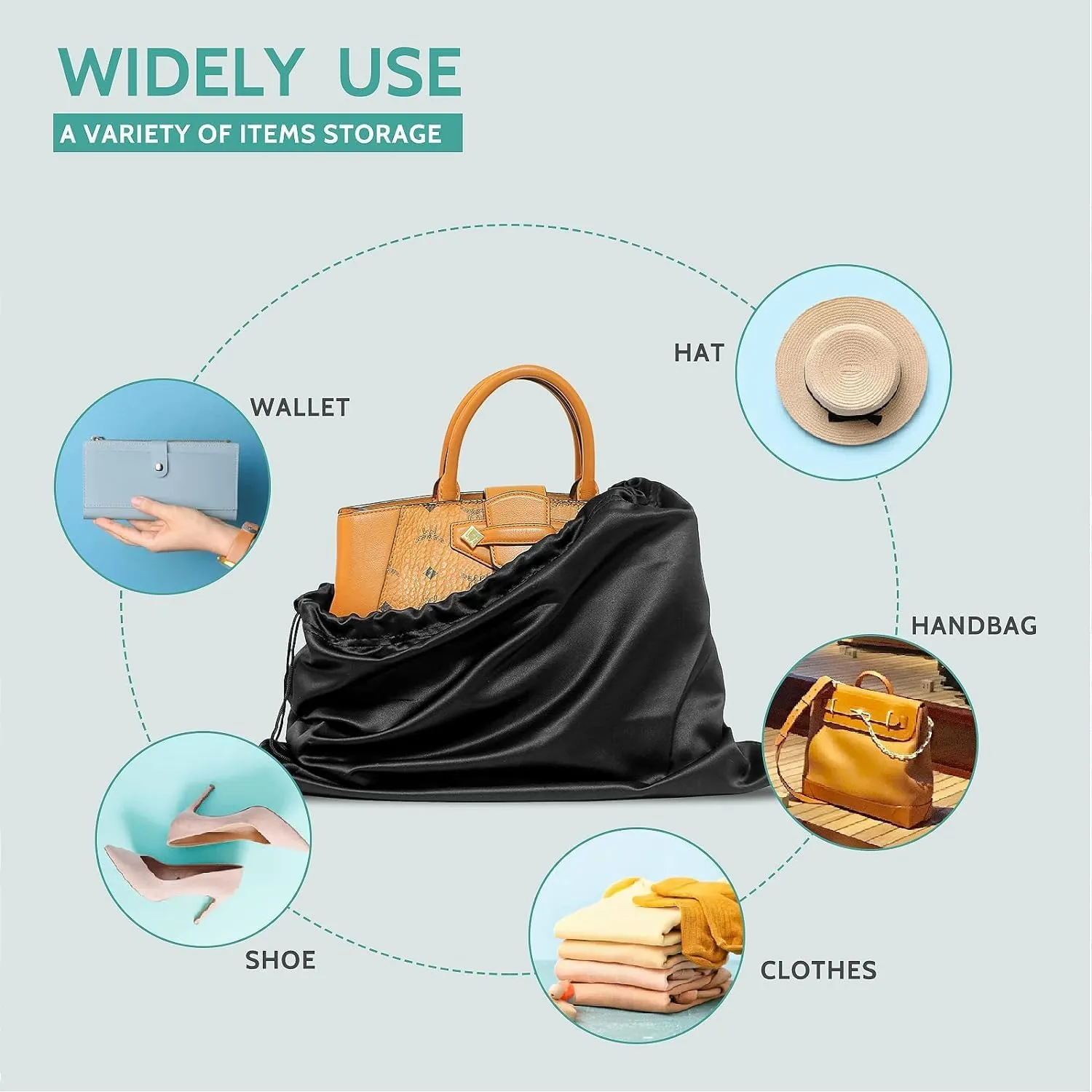 6 Pack Purse Dust Bags Large Silk Drawstring Dust Bag Cover for Handbag Shoe Storage(Black, M-19.6 × 15.7 in)