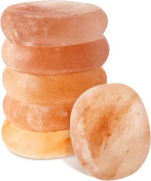 6 Pcs Flat Oval Massage Stone 3.5 x 1 x 2.6 Crystal Hand Carved Stone for Massage Therapy Himalayan Salt Massage Rocks Natural Pink Heated Warmer Stone for Spa Massage Salt and Sugar