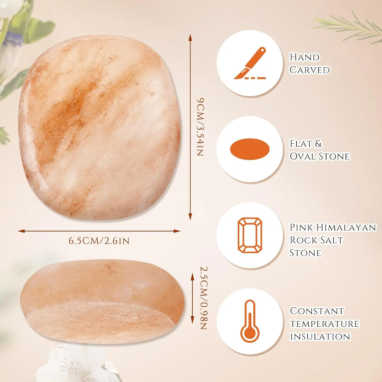 6 Pcs Flat Oval Massage Stone 3.5 x 1 x 2.6 Crystal Hand Carved Stone for Massage Therapy Himalayan Salt Massage Rocks Natural Pink Heated Warmer Stone for Spa Massage Salt and Sugar