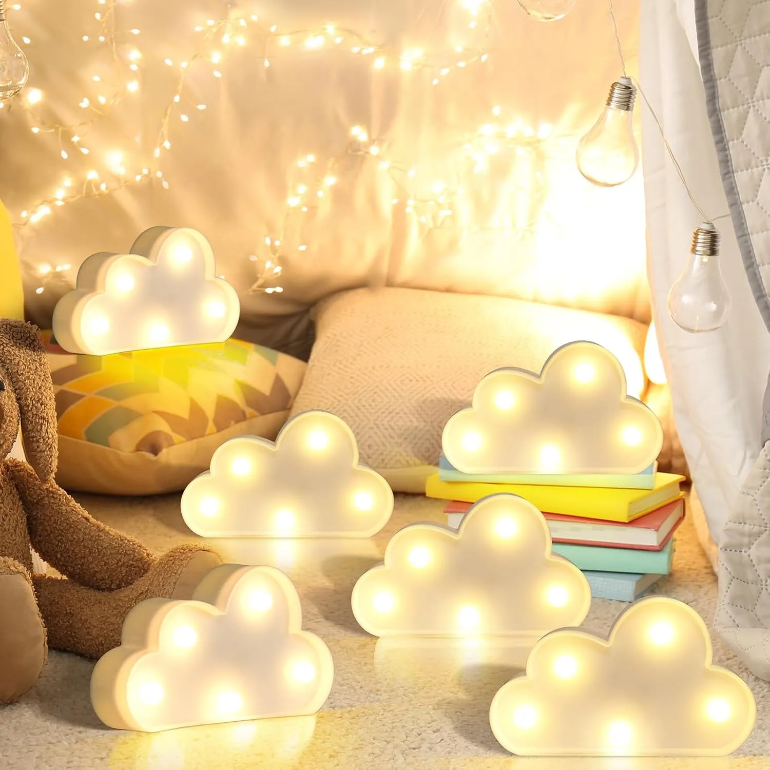 6 Pcs LED Cloud Night Light Can Be Hung On The Wall Kids Room Light, Suitable for Birthday Party Holiday Decoration Baby Room Nursery Decoration