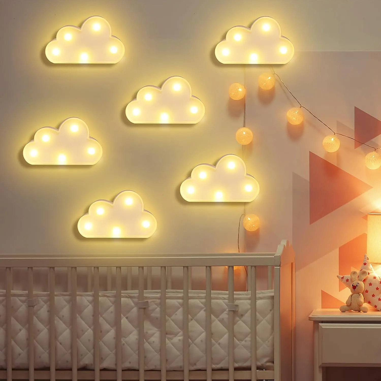 6 Pcs LED Cloud Night Light Can Be Hung On The Wall Kids Room Light, Suitable for Birthday Party Holiday Decoration Baby Room Nursery Decoration