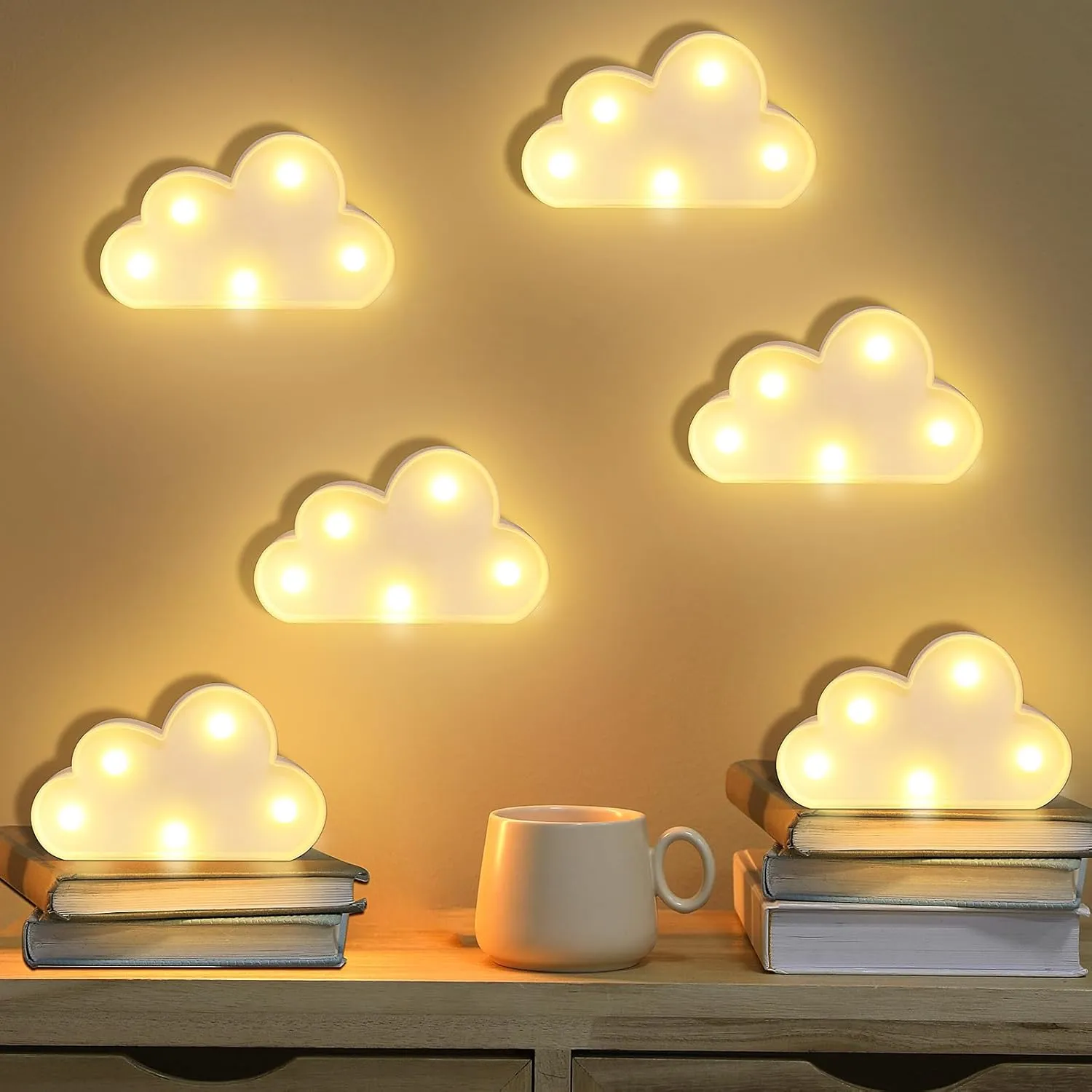 6 Pcs LED Cloud Night Light Can Be Hung On The Wall Kids Room Light, Suitable for Birthday Party Holiday Decoration Baby Room Nursery Decoration