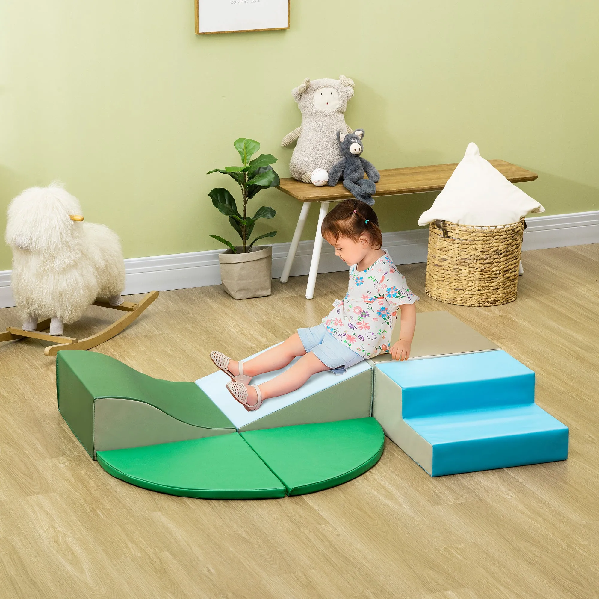6-Piece Soft Play for 12-36 Months Toddlers to Climb, Crawl, Slide, Blue, Green