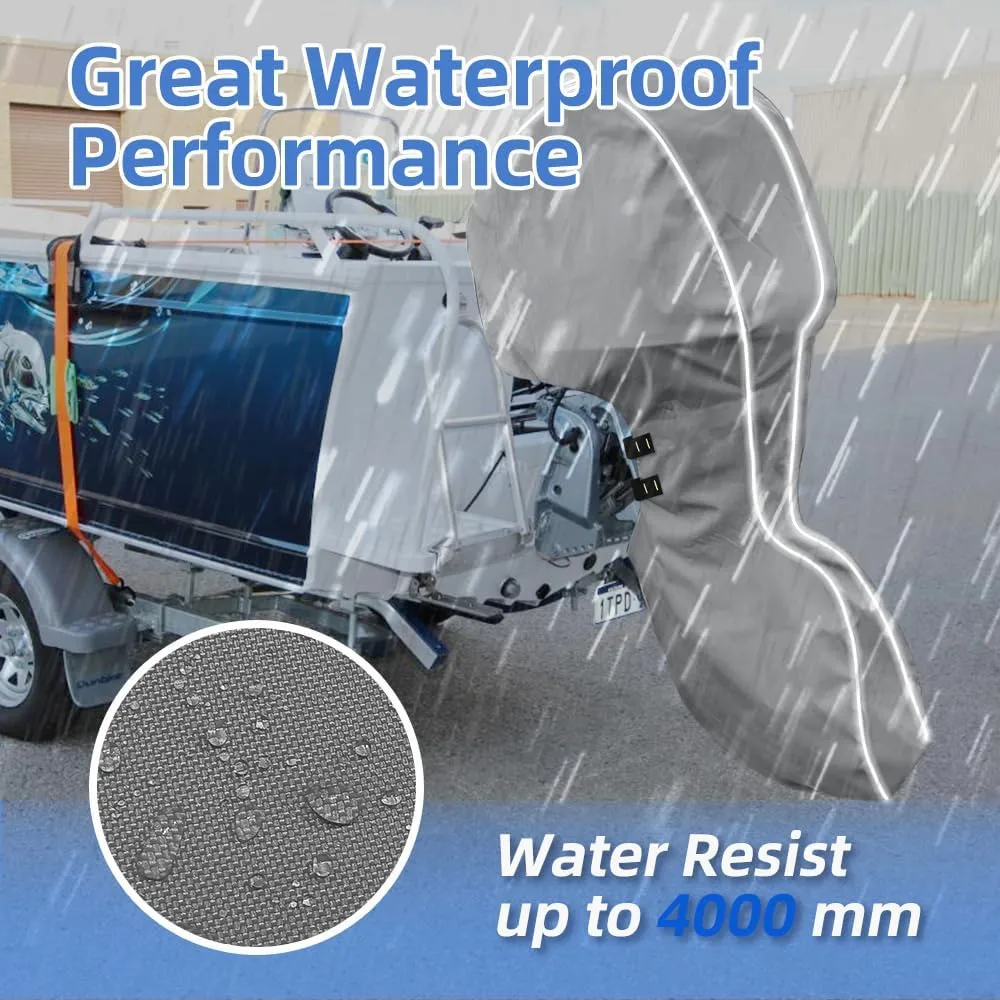 600D Fade and Crack Resistant Trailerable Full Outboard Motor Cover,Waterproof and UV-Proof Boat Motor Cover,Boat Engine Cover with Reflective Strips and Adjustable Strap Gray(Fits 40-50 HP)