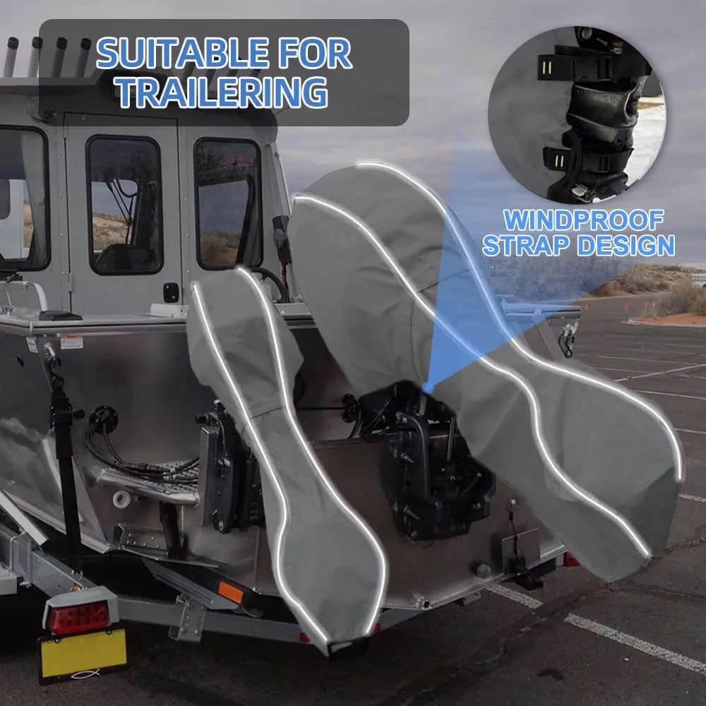 600D Fade and Crack Resistant Trailerable Full Outboard Motor Cover,Waterproof and UV-Proof Boat Motor Cover,Boat Engine Cover with Reflective Strips and Adjustable Strap Gray(Fits 40-50 HP)