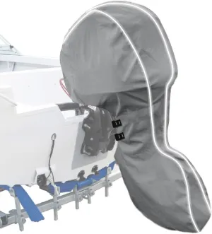 600D Fade and Crack Resistant Trailerable Full Outboard Motor Cover,Waterproof and UV-Proof Boat Motor Cover,Boat Engine Cover with Reflective Strips and Adjustable Strap Gray(Fits 40-50 HP)
