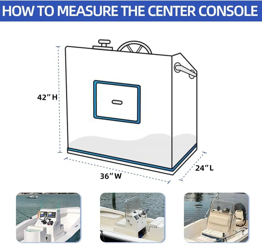 600D Fade and Tear Resistant Boat Center Console Cover,Heavy-Duty Waterproof and UV Protection Trailerable Boat Console Cover with Windproof Strap, Gray (Large Size up to 24"L X 36"W X 42"H)