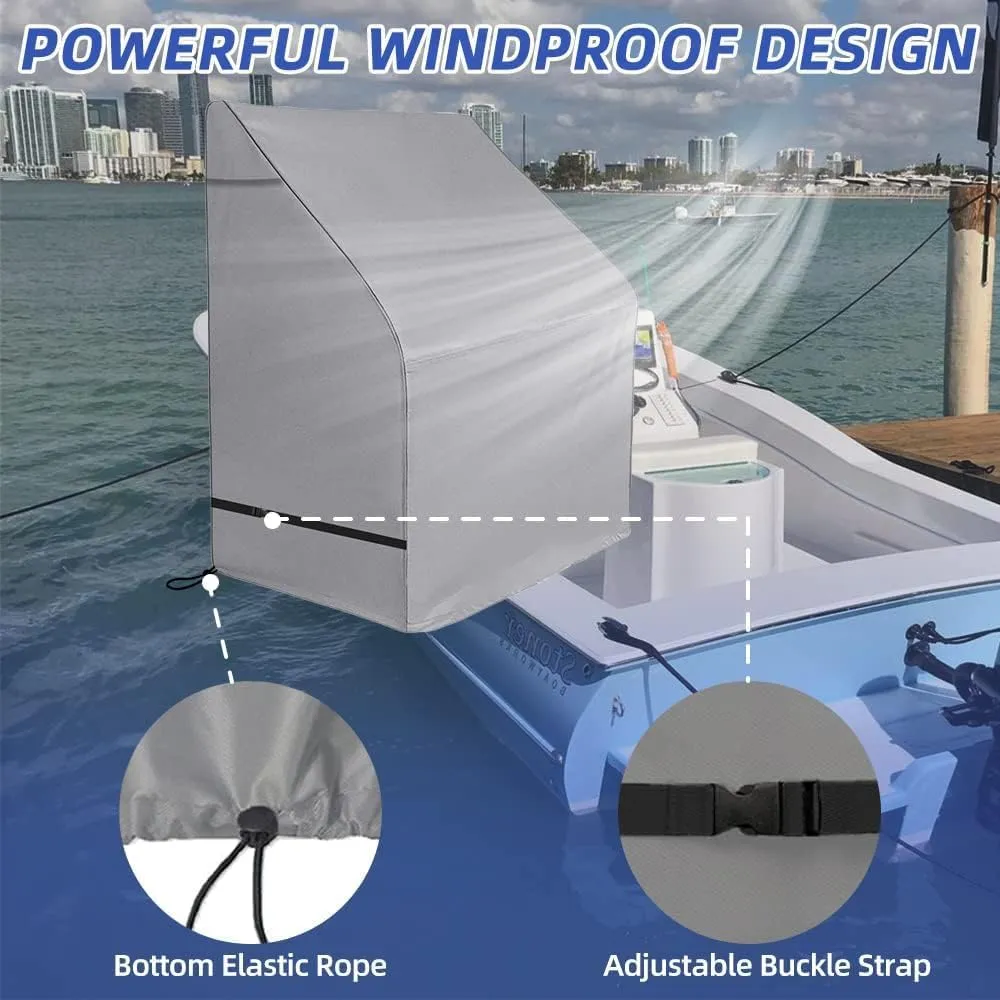600D Fade and Tear Resistant Boat Center Console Cover,Heavy-Duty Waterproof and UV Protection Trailerable Boat Console Cover with Windproof Strap, Gray (Large Size up to 24"L X 36"W X 42"H)