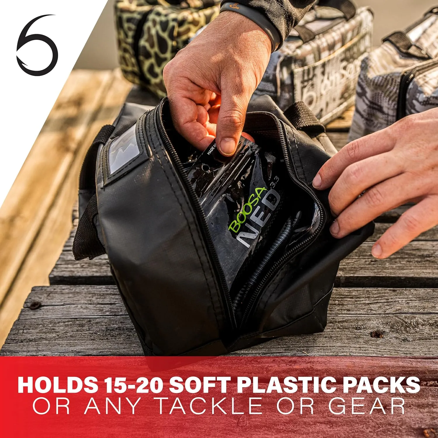 6th Sense Fishing Small Bait Bag – Durable Soft-Sided Storage for Soft Plastics (Woodland Camo - Brown)