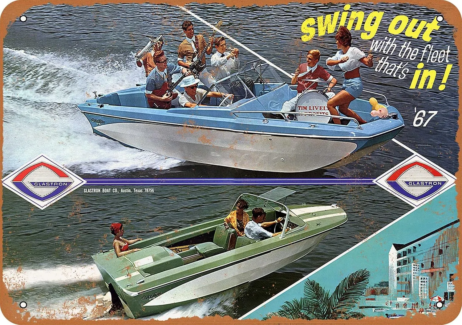 7 x 10 METAL SIGN - 1967 Glastron Boats - Vintage Rusty Look