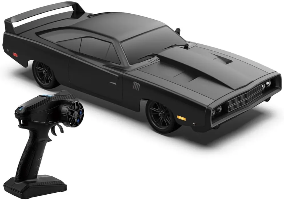 70km/h Adult RC Drift Car Brushless 2.4G Full Proportional American Retro Flat Sports Car 1/10 ESP Gyroscope RC Vehicle Hobby Grade Racing Car (with LED Linkage Lights) (Black)