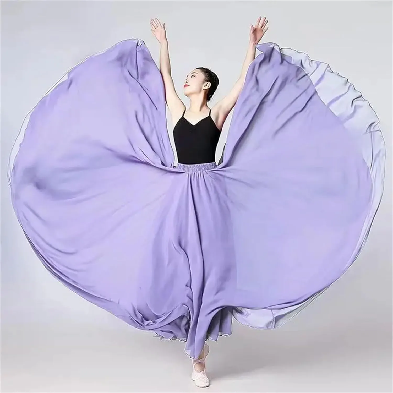 720 Degree Chiffon Skirt Ballet Belly Dance Women Double-Layer Long Skirts Dancer Practice Wear Performance(Color-D,S Length 85cm)