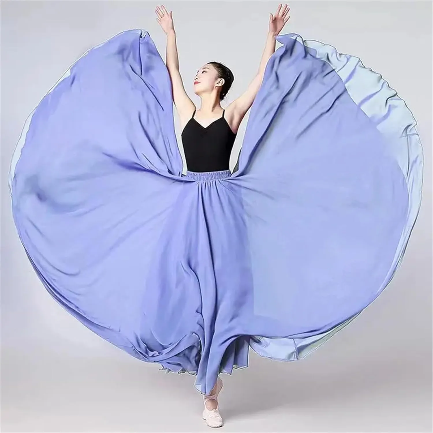 720 Degree Chiffon Skirt Ballet Belly Dance Women Double-Layer Long Skirts Dancer Practice Wear Performance(Color-D,S Length 85cm)