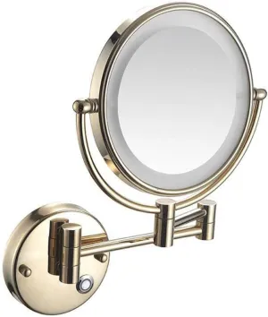 8inch LED Wall Mounted Bathroom Mirrors,Double-Sided 360°Swivel Makeup Mirror Folding Beauty Mirror Extendable,Zirconium Gold (Color : Zirconium Gold, Size : 5X)