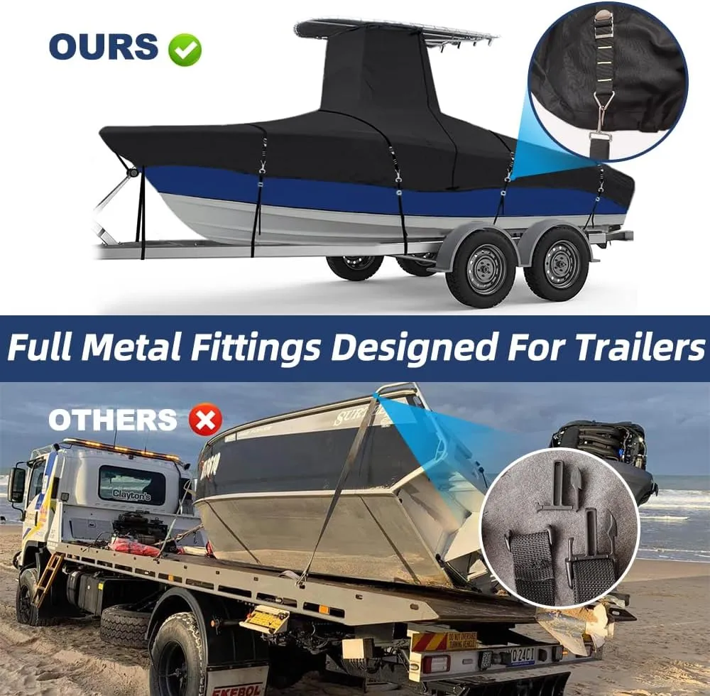 900D Marine Grade Fade and Tear Resistant Trailerable T-Top Boat Cover, Heavy-Duty Waterproof and UV-Proof TTOP Boat Storage Cover (Black, 18'-20' Long, Beam Width up to 102" W)