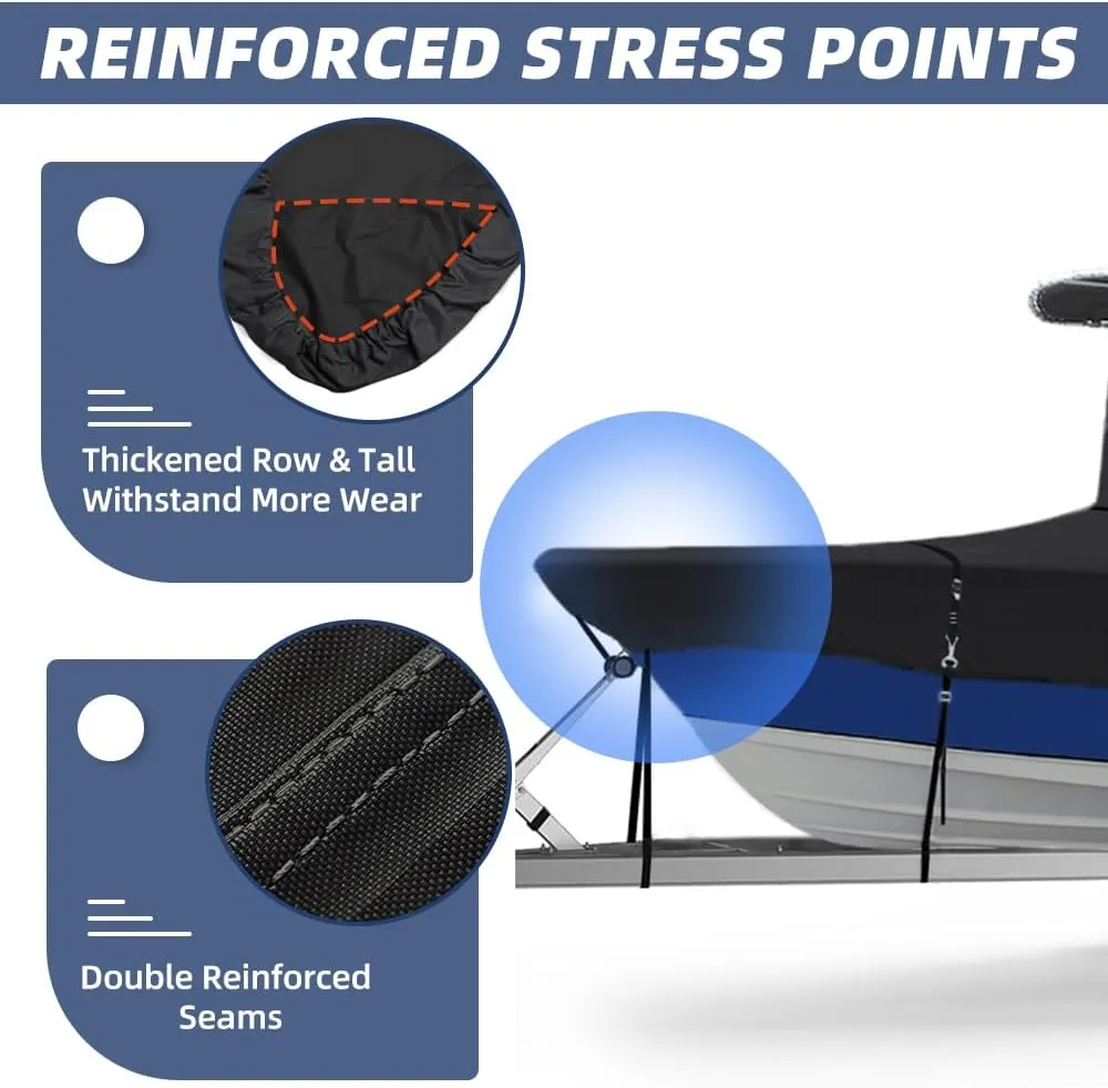 900D Marine Grade Fade and Tear Resistant Trailerable T-Top Boat Cover, Heavy-Duty Waterproof and UV-Proof TTOP Boat Storage Cover (Black, 18'-20' Long, Beam Width up to 102" W)