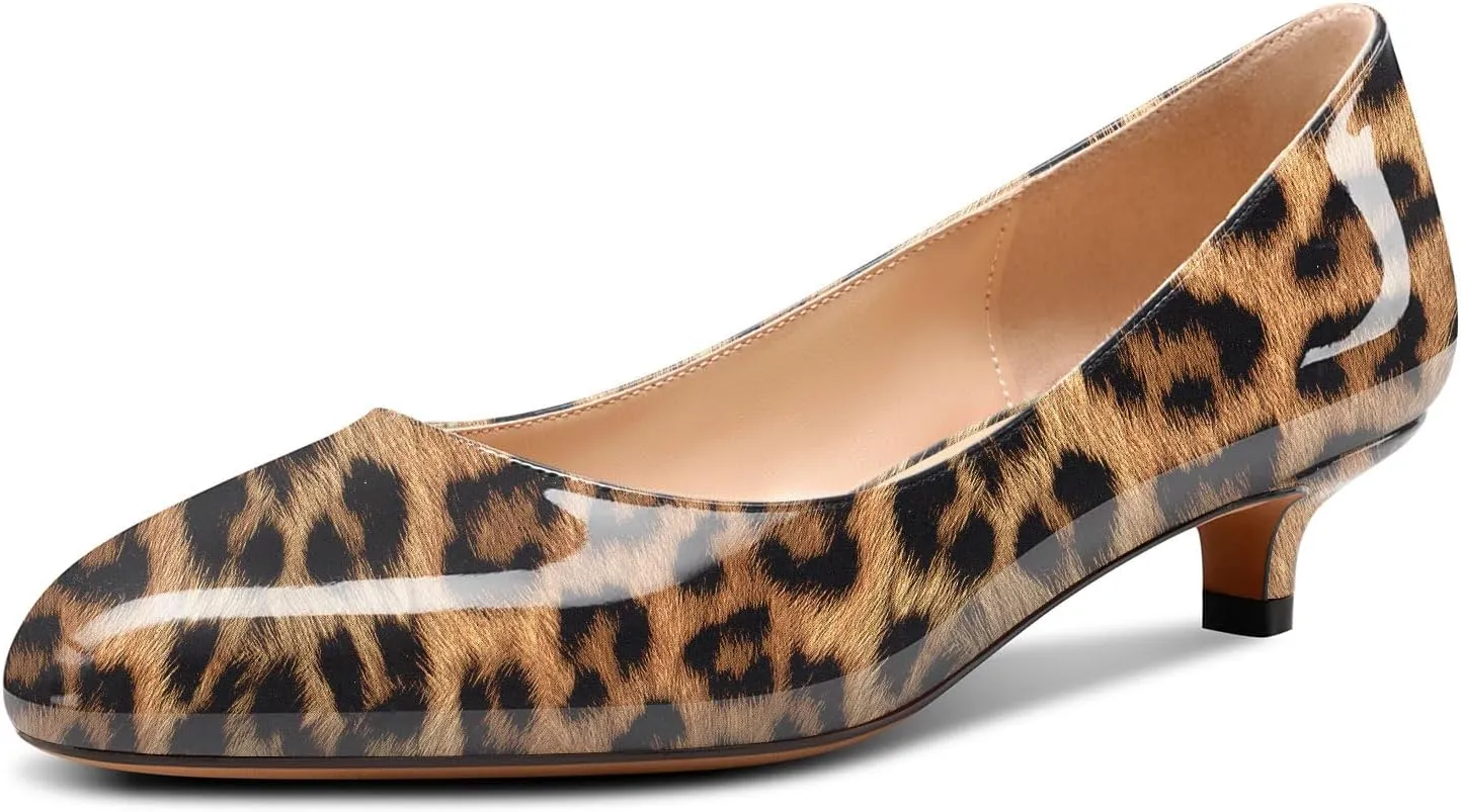 Aachcol Women Round Toe Pumps Kitten Low Heel Slip-on Dress Shoes Office 1.5 Inch