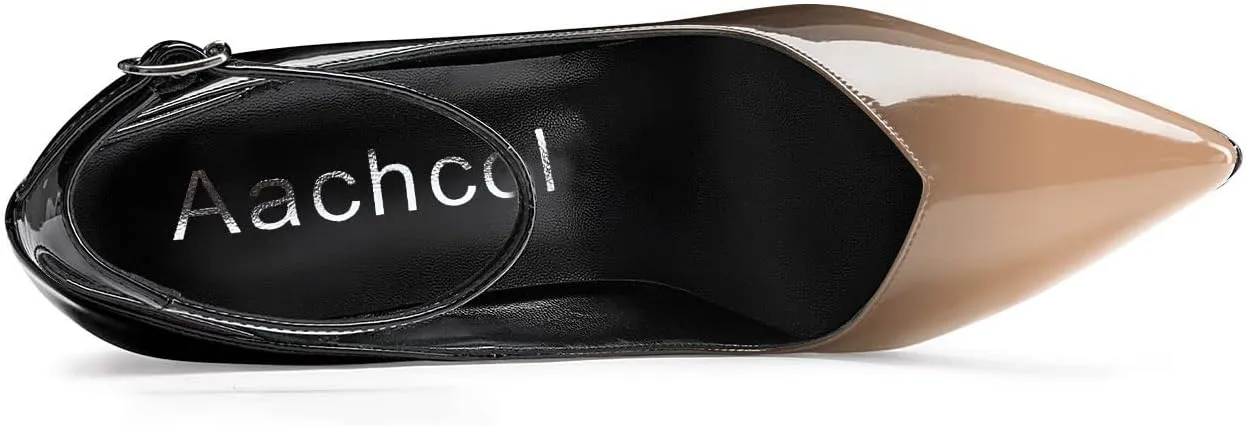 Aachcol Women Stiletto High Heel Pumps Slip-on Pointed Toe Ankle Strap Dress Shoes 5 Inch