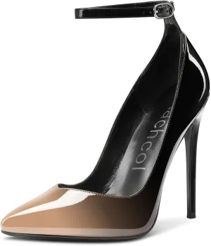 Aachcol Women Stiletto High Heel Pumps Slip-on Pointed Toe Ankle Strap Dress Shoes 5 Inch