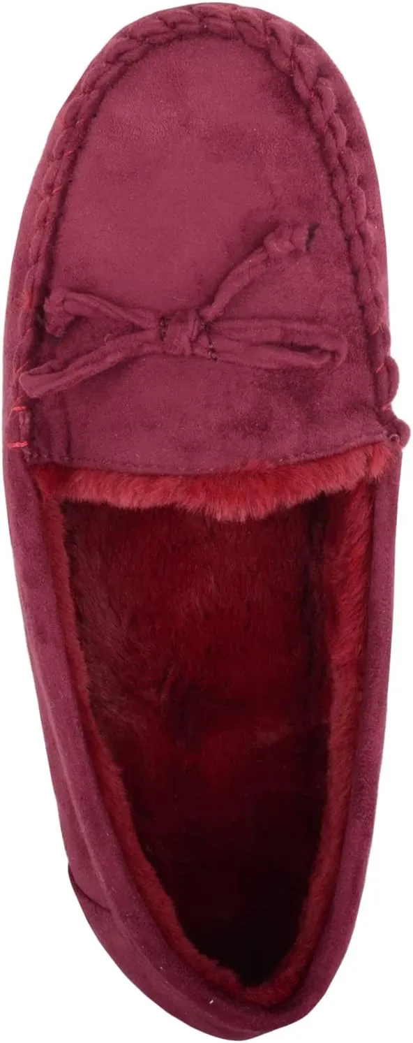 ABSOLUTE FOOTWEAR Womens Soft Bow Design Slip On Faux Fur Lined Moccasin Slippers