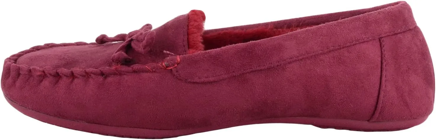 ABSOLUTE FOOTWEAR Womens Soft Bow Design Slip On Faux Fur Lined Moccasin Slippers