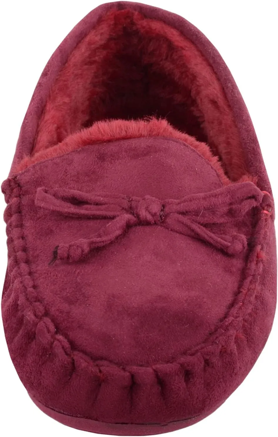 ABSOLUTE FOOTWEAR Womens Soft Bow Design Slip On Faux Fur Lined Moccasin Slippers