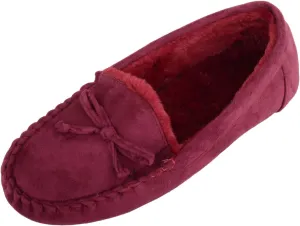ABSOLUTE FOOTWEAR Womens Soft Bow Design Slip On Faux Fur Lined Moccasin Slippers