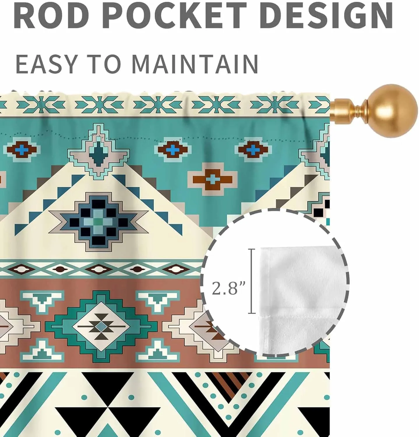 Abstract Geometric Curtains, Western Aztec Tribal Ethnic Southwestern Rustic Boho Teal Window Drapery Treatments for Bedroom Living Room Kitchen Bathroom 2 Panels Set, 42"x45" Inch