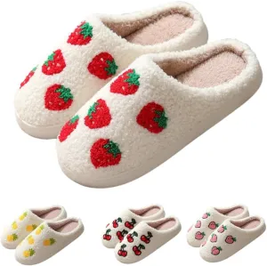 Abubbi Fuzzy Cute Fruit Slippers for Women with Thick and Soft Plush Fleece Winter House shoes (Strawberry,5.5-6.5,5.5,6.5)