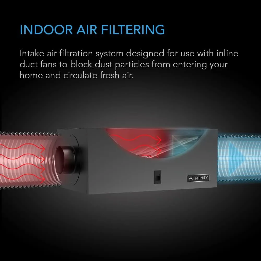 AC Infinity Inline Filter Box 6" with High Efficacy Filter, Whole House HVAC Filtration Kit, Fits 6-Inch Inline Duct Fans for Fresh Air Intake and Ventilation