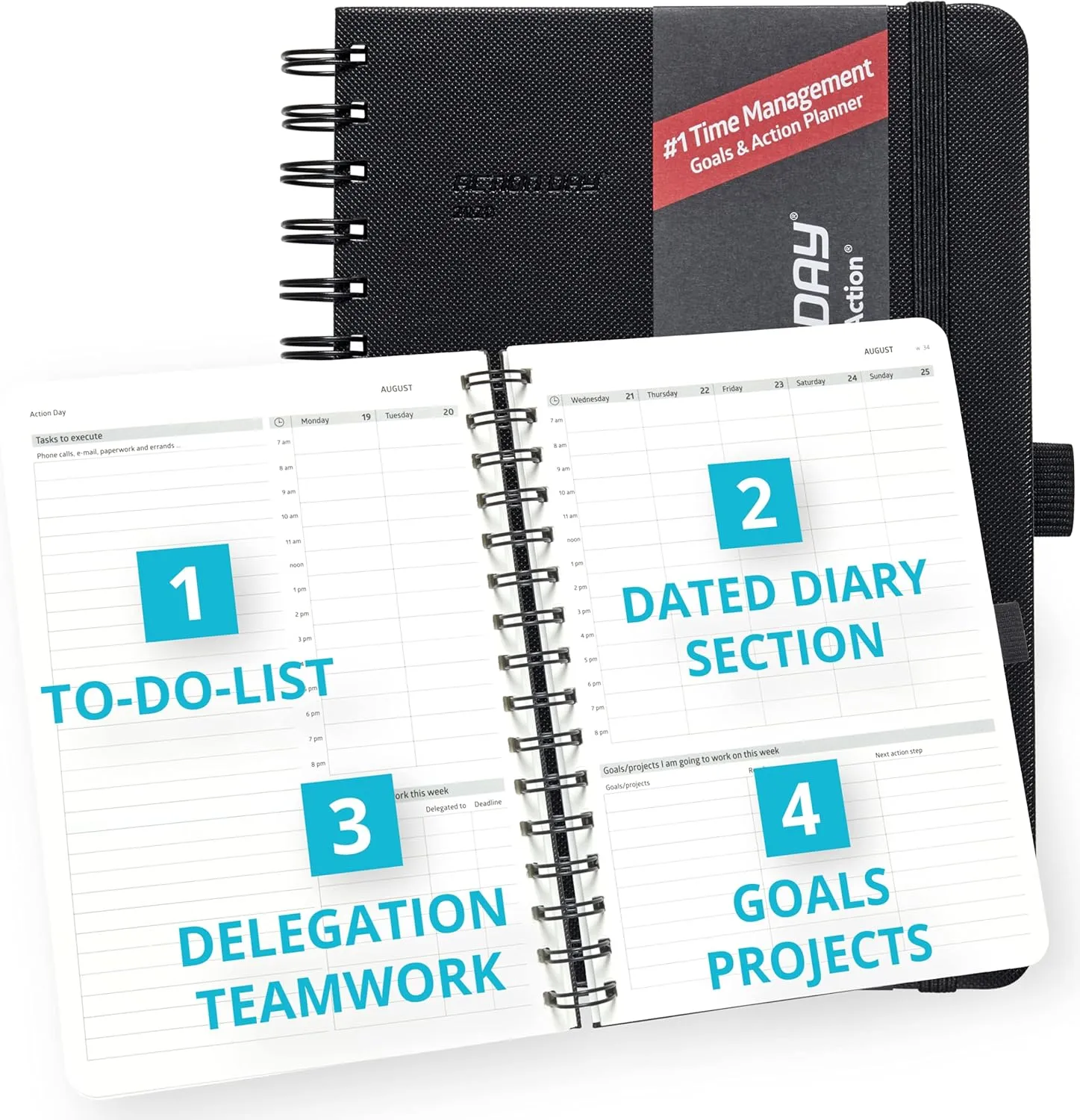 Action Day 2022 DATED PLANNER WEEKLY Monthly Diary Calendar, Highly-rated Bias for Action Layout Design & You Get More Done Faster - Features Pen loop, Bookmarks, Notetaking, Pocket - Size 6x8