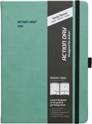 Action Day 2025 Weekly Planner - Effective Planning System & Increase Productivity, To-Do List, Goals, Projects, Dated Daily Diary - 7x9 Green